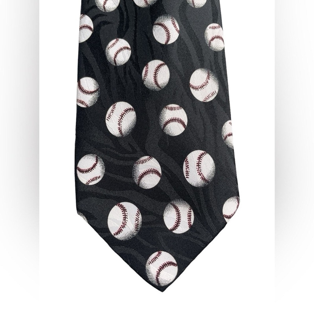Beans McGee Ball-O-Rama Black Baseball Print Tie, MLB, Baseball Lover, Unique - Picture 2 of 3